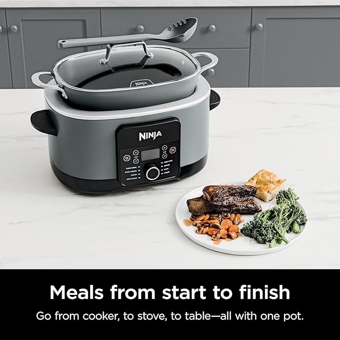 Ninja Foodi PossibleCooker PRO 14-in-1 8.5 Qt Multi-Cooker – Replaces 14 Tools, Nonstick Pot, Glass Lid & Integrated Spoon (Gray)