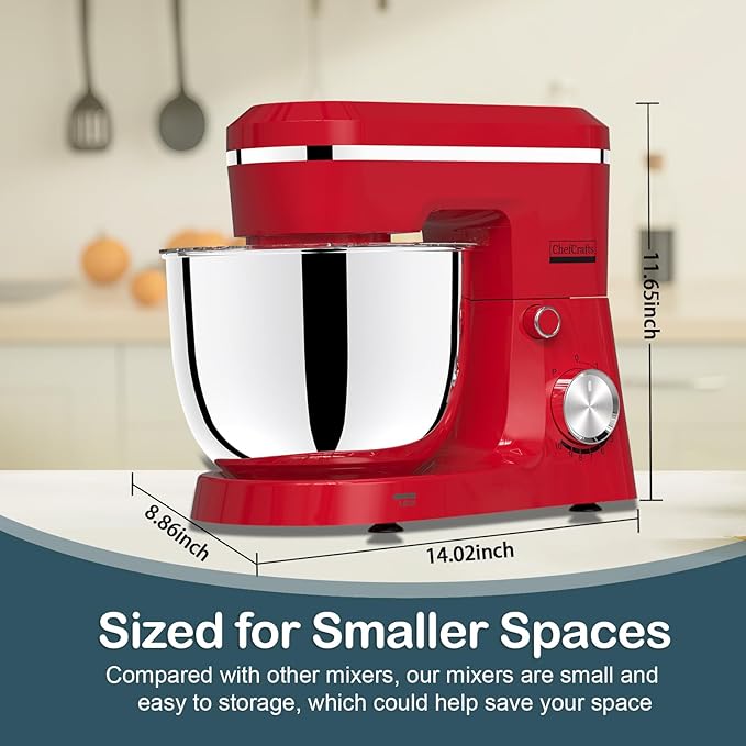 Household Stand Mixer with 6.5 Quart Bowl, Electric Food Mixer 10+p Speeds 660W, Kitchen Tilt-Head Bread Dough and Cake Mixers with Dough Hook, Whisk, Beater, Splash Guard and Egg Separator (Red)