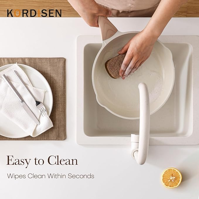 Kordisen Ceramic Non Stick Frying Pans Skillet with Lid, 9.5 Inch Ceramic Frying Pan Nonstick for Cooking Non Toxic, Healthy Induction Cookware, Heat Resistant Handle, PFOA & PFAS Free