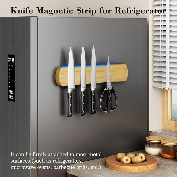 Magnetic Knife Holder for Wall, 12 Inch Bamboo Strong Magnetic Knife Strip, Small Kitchen Storage Space Savers, Rv Apartment Farmhouse Accessories Organizer, Housewarming Gifts for New Home