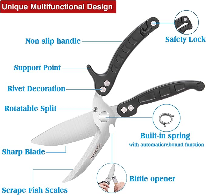 Kitchen Shears Heavy Duty Poultry Shears Meat Cutting Dishwasher Safe and Stainless Food Kitchen Scissors for Chicken Turkey Thanksgiving,Black