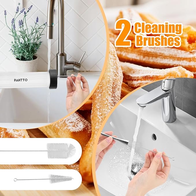 Churro Maker Kit, Hollow Churro Machine, Churro Maker Gun with Piping Bag and 2 Cleaning Brushes, 5 Nozzles for Various Shapes, Máquina para Hacer Churros, Perfect Gift