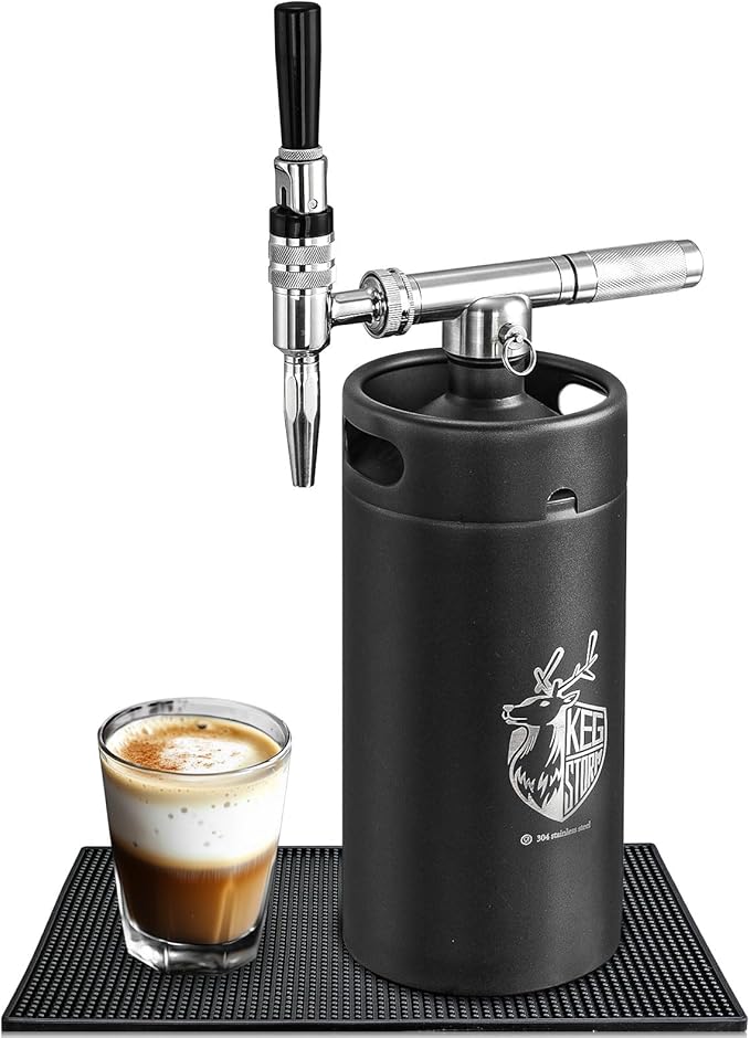 Nitro Cold Brew Coffee Maker, 128 oz Extra Large Home Keg, Stainless Steel Tap System, Matte Black Mini Keg