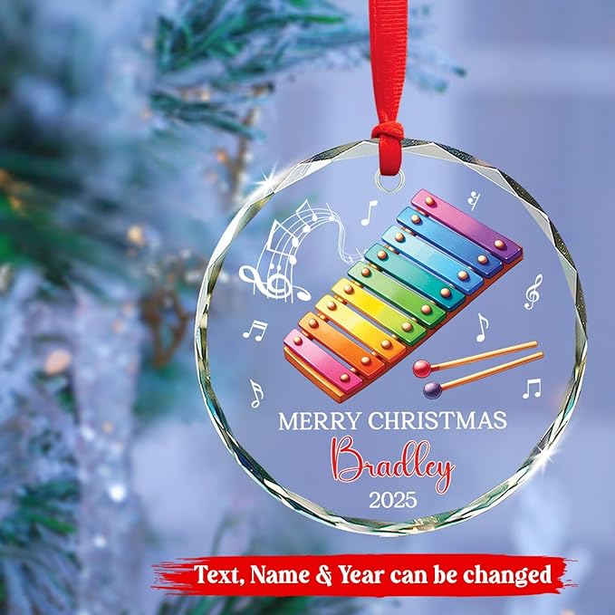 Personalized Xylophonist Christmas Ornament with Text/Name, Xylophone Glass Ornaments Gifts for Music Teacher, Custom Xylophone Player Xmas Tree Ornament, Musical Instrument Lover Glass Keepsake 2025