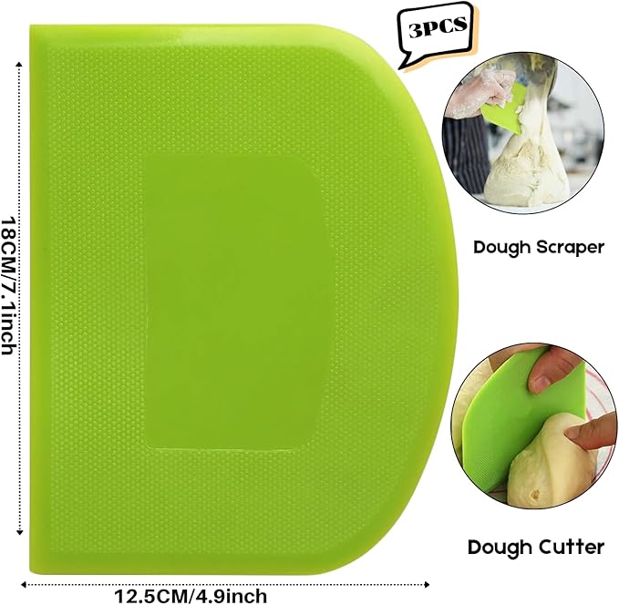 SURDOCA Dough Scraper Bench Scraper - 3P 7.1x4.9" Plastic Flexible Bowl Scraper, Sharp Edge & Angles Cake Scraper. Non-Slip Bakeware Decorating Tools Sculpting & Modeling Tools - Pink+Yellow+Pink
