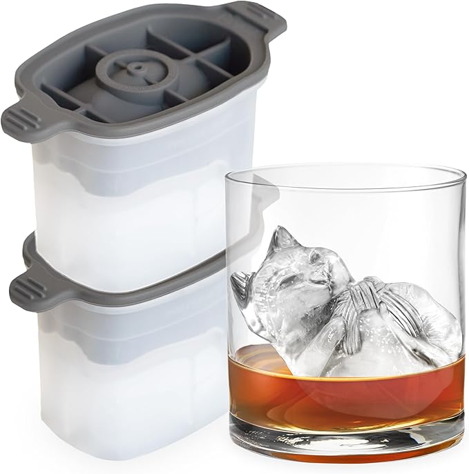Tovolo Ice Cubes Mold Pack of 2 Large Craft Ice Molds for Whiskey Bourbon Cocktails, Easy Fill No Leak Silicone Ice Molds Gift for Him Stackable Dishwasher Safe BPA Free Heart Ice