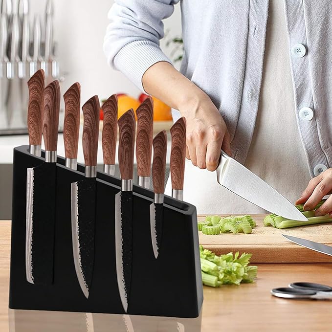Resafy Magnetic Knife Wooden Block Knife Display Holder Rack Double Side Magnetic Stands with Strong Enhanced Magnets Kinves Strip Magnetic Knife Holder