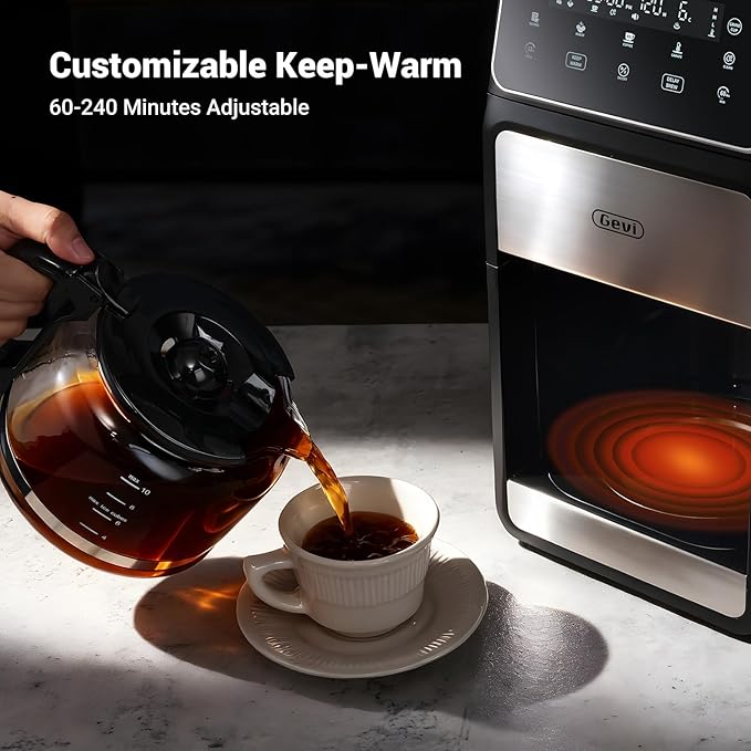 Gevi 10 Cup Drip Coffee Maker with Built-in Grinder, Grind ＆ Brew Burr Combo Coffee Machine with Touch Screen, Programmable, 4-Hour Warm Plate, Permanent Filter, Coffee Carafe