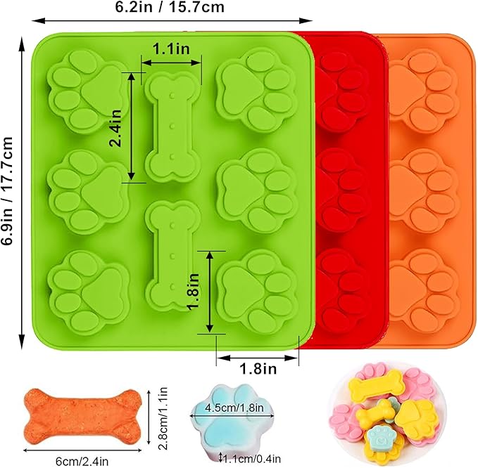 Puppy Dog Paw and Bone Silicone Molds, 2-in-1 and 6-in-a-row Dog Paw Molds,Non-Stick Food Grade,for Chocolate, Candy, Pudding, Jelly, Dog Treats-Set of 6 Pcs