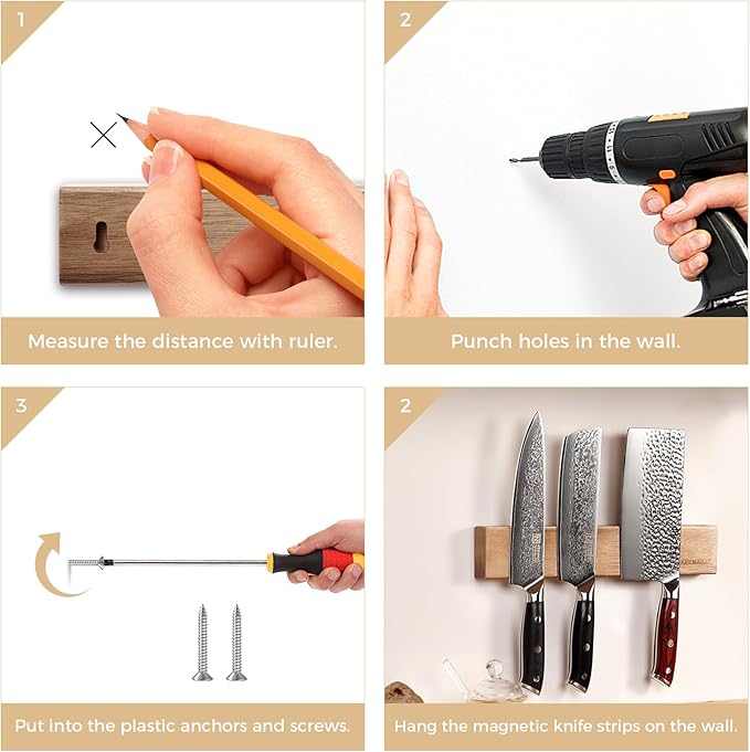 KEEMAKE Magnetic Knife Holder for Wall 11.75 inch Acacia Wood Knife Magnetic Strip, Powerful Neodymium Magnet Knife Hanger Knife Bar for Kitchen knives(16 inch optional)