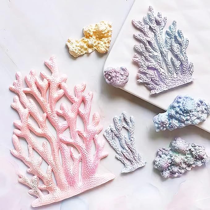 5 PCS Marine Theme Fondant Silicone Mold Seaweed Sea Fish Coral Sea Turtle Shape DIY Handmade Baking Tools, For Theme Cake Cookie Chocolate Candy Decoration Fondant Polymer Clay