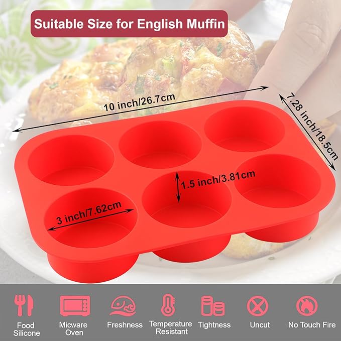 Nalchois Silicone Egg Bites Molds, Non-stick 6-Cavity Muffin Cupcake Top Pans Deep 3 Inch Baking Mold, Silicone Hamburger Bun Rolls Molds for Egg Breakfast Sandwiches Omelets Dinner Rolls Baking