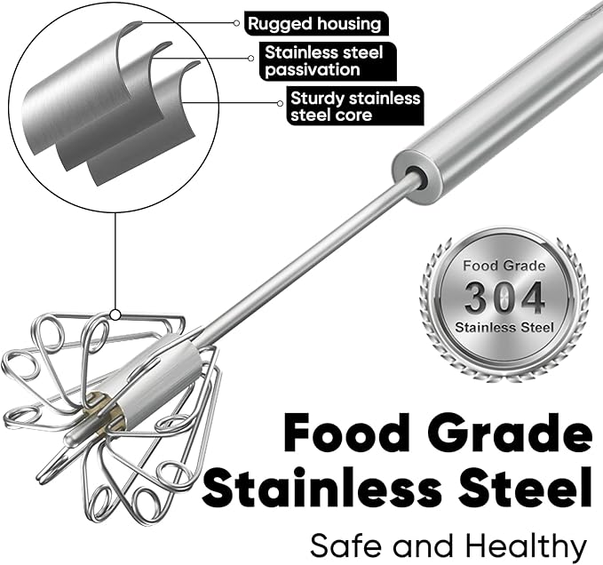 Newness Whizzy Whisk, Stainless Steel Semi Automatic Whisk Blender for Home -Versatile Tool for Egg Beater, Milk Frother, Hand Push Wisk - Kitchen Utensil for Blending, Whisking, Beating & Stirring