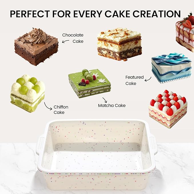Vinino 8 inch Silicone Square Cake Pan with Metal Reinforced Frame Set of 2, Nonstick Silicone Brownie Pans BPA Free Suitable for Making Cakes, Brownies, Bread