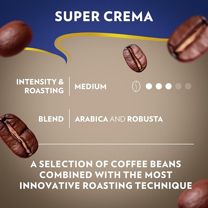 Lavazza Super Crema Whole Bean Coffee, Medium Espresso Roast, Arabica and Robusta Blend, 2.2 lb Bag (Pack of 8)