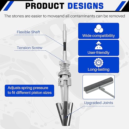 DASBET Engine Brake Cylinder Hone | Engine Cylinder Hone Tool for Grinding Holes Adjustable Deglazer 2" to 6-1/2" Diameter with Extra 3-Piece 3'' Long Stones 220 Grit (3")