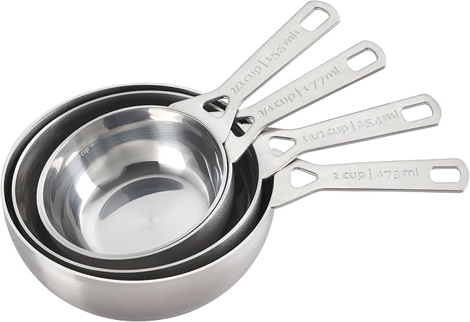 Le Creuset Batch-Baking Measuring Cups, Stainless Steel, Set of 4 (2/3 & 3/4 & 1.5 & 2 cups)