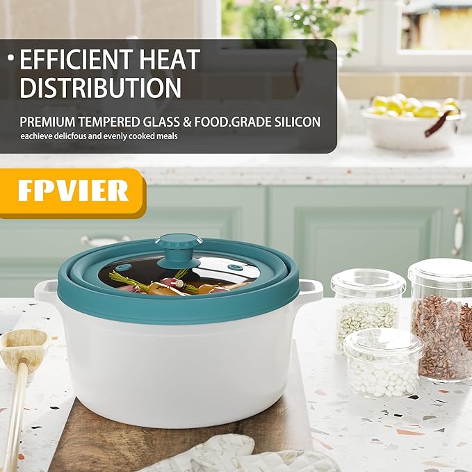 Collapsible Microwave Splatter Cover - Vented Silicone & Glass Lid with Easy-Grip Handle, Fits 6 to 11 Inch Plates & Bowls, 11.8 Inch Diameter, Prevents Splatters & Ensures Even Heating