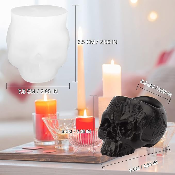 Skull Candle Holder Mold Tealight Candlestick Holder Resin Slicone Mold Crafts for Party Halloween Home Bar Decoration