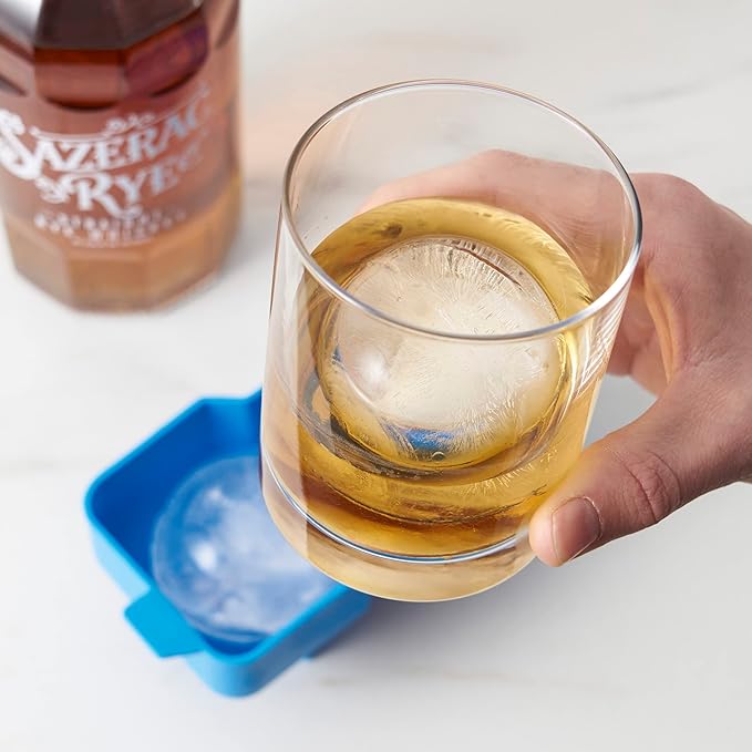 True Neptune Sphere Ice Cube Mold - Food-Safe Silicone Large Craft Ice Ball Maker Mold for Cocktails - 2.25 Inch Ice Spheres, Blue, 2-Piece Set of 1