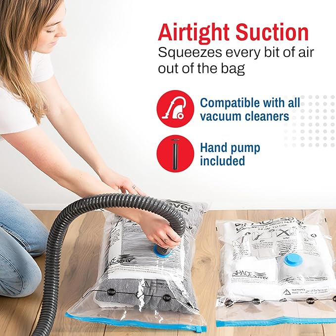 8 Pack Small Vacuum Storage Bags for Comforters, Blankets & Clothes – Vacuum Sealed Compression Bags with Hand Pump – Space Saver Storage Bags for Bedding, Moving, Travel & Organization