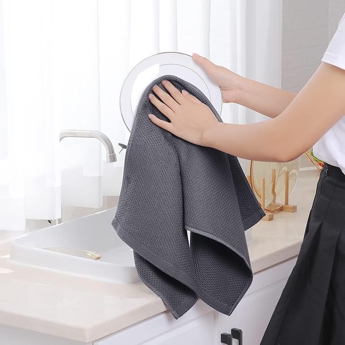 Homaxy 100% Cotton Waffle Weave Kitchen Dish Towels, Ultra Soft Absorbent Quick Drying Cleaning Towel, 13 x 28 Inches, 12-Pack, Dark Grey
