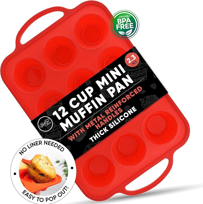 Silicone Muffin Pan With Handles, 12 Cups Cupcake Pan, Silicone Muffin Cups For Baking, Eggs & Cupcakes, Non-Stick Cupcake Molds Dishwasher Safe & BPA Free - Red Color