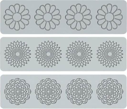 Embossing Lace Fondant Molds, Multi Circle Flowers Lace Mat Wedding Cake Decoration Tool, Rattan Shaped Cupcake Mat Silicone Molds Set of 3