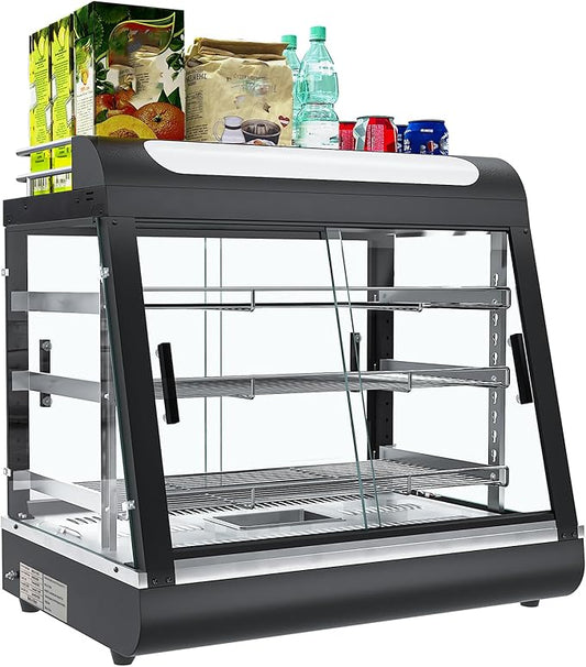 Whalefall Countertop Food Warmer with top Holder, 27 inch Commercial Food Warming Cabinet, tri-Color Lighting, w/Thermometer and Adjustable Thermostat for Cafeteria Kitchens Restaurants