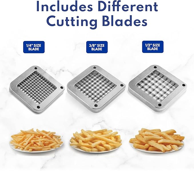 New Star Foodservice 43204 Commercial Grade French Fry Cutter with Suction Feet, 1/2 Inch and 3/8 Inch Blades, Limited Edition Black