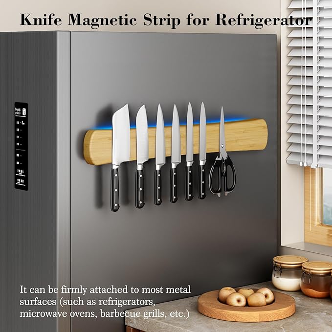 Magnetic Knife Holder for Wall, 24 Inch Extra Large Bamboo Knife Strip with Strong Magnetism, Space Saver Organizer for Farmhouse/Restaurant Kitchen, Housewarming Gifts