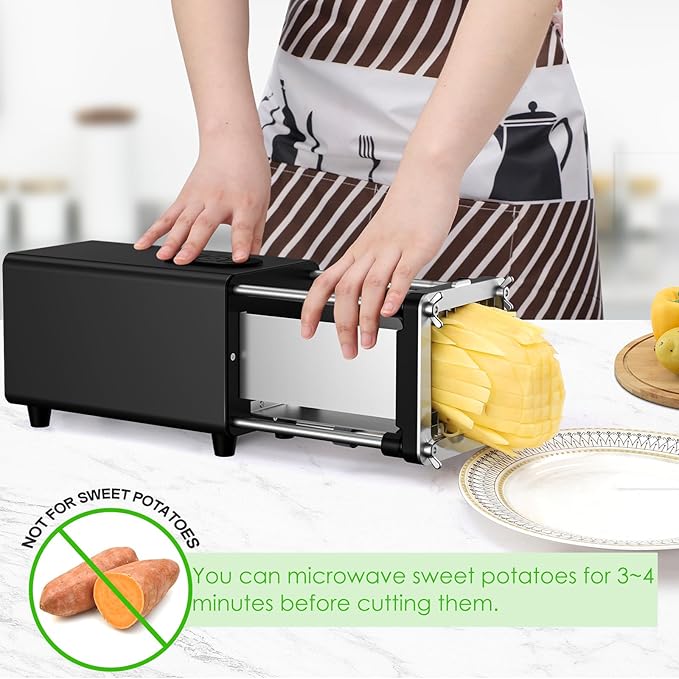 YOTAN Electric French Fry Cutter, French Fry Cutter with 1/2 & 3/8 Inch Blade, Commercial and Household Electric Potato Cutter, Automatic Potato Slicer, Vegetable Cutter, House Warming Gifts (Black)