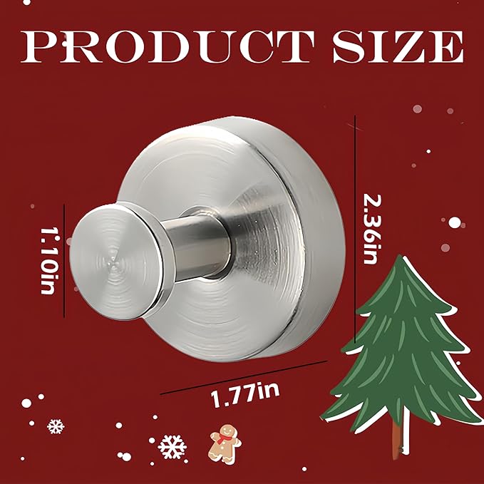 Suction Cup Hooks for Wreaths on Glass, 2026 Upgrade No Drill Towel Hooks Stainless Steel Waterproof Suction Cup Hooks, Wreath Hanger for Front Door for Kitchen, Bedroom (2, Silver)