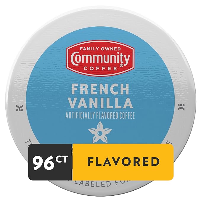 Community Coffee French Vanilla Flavored 96 Count Keurig K-Cup Coffee Pods, Medium Roast, 24 Count (Pack of 4)