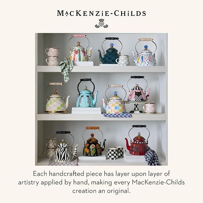 MACKENZIE-CHILDS Enamel Tea Kettle, Cute Tea Kettle for Stovetop, 2 Quarts, Cat Love