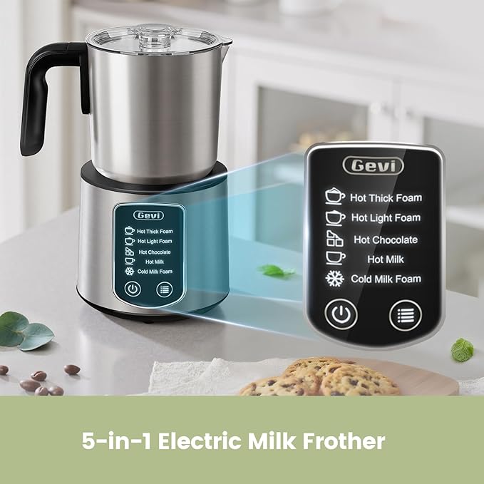 Gevi Hot Chocolate Maker with 5 in 1 Milk Frother and Steamer, Professional Milk Steamer, 17 oz/3.5 oz, Stainless Steel, Hot and Cold Milk Frother for Latte, Macchiato, Cappuccino and Hot Chocolate