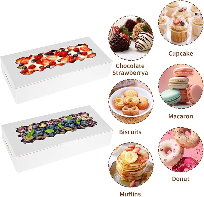 36 pcs Cookie Boxes,12x5.5x2.5 Inch Bakery Boxes with Window for Pies Chocolate Strawberries Muffins Donuts Pastry Dessert Christmas(White)