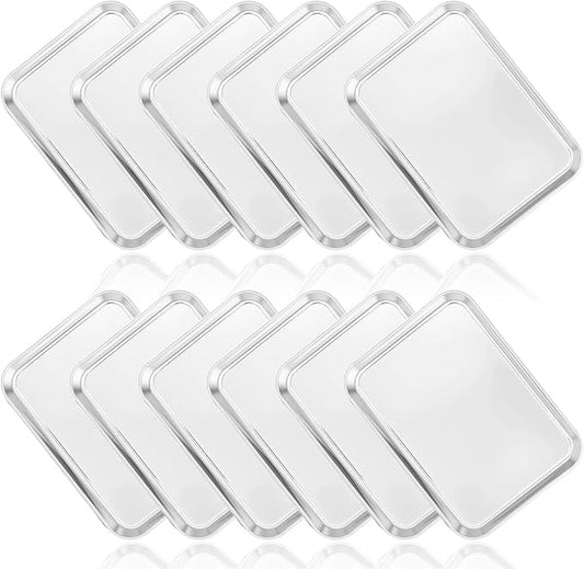 12 Pcs Baking Sheet Stainless Steel Cookie Small Metal Sheet Pans Professional Rectangle Oven Trays Kitchen Baking Cooking and Toaster, Oven and Dishwasher Safe(7.1x5.1x0.79Inch)
