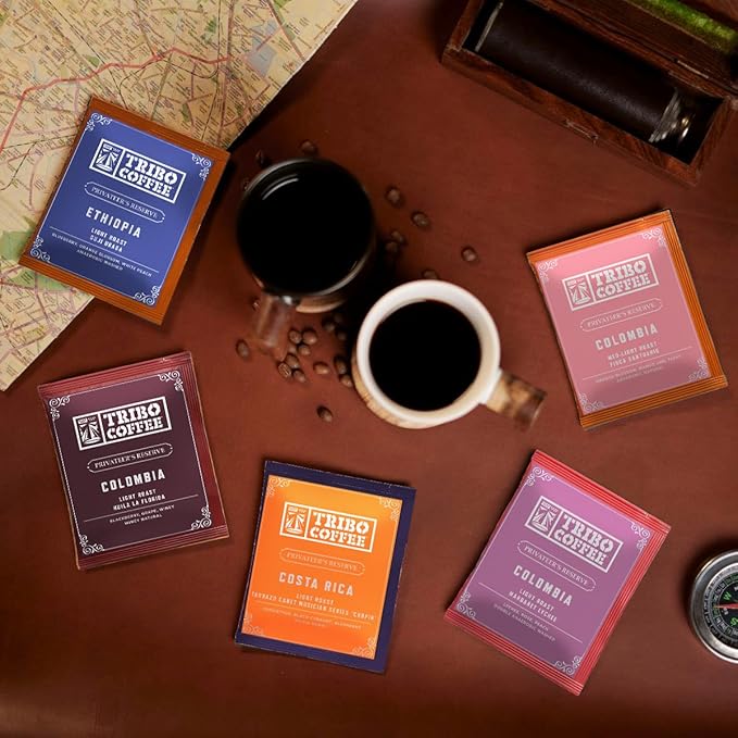 Tribo Coffee Single-Serve Portable Pour Over Drip Coffee - Privateer's Reserve Variety - 5 Servings (Light - Medium Roast)