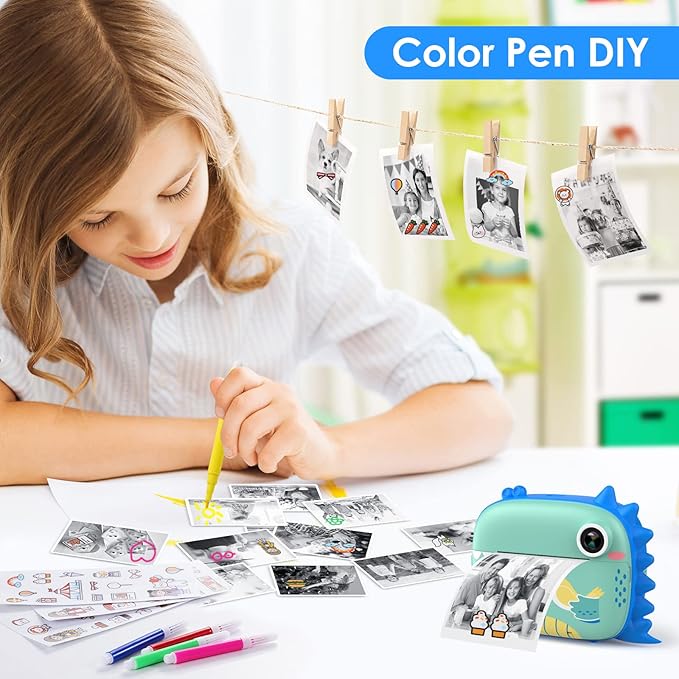 Kids Camera Instant Print, Selfie Digital Camara for Kids with Print Paper & 32G Card, 2.5K Video & Instant Print Camera with Color Pens for DIY, Fun Gift for Girls Boys 3-12 Years Old (Blue)