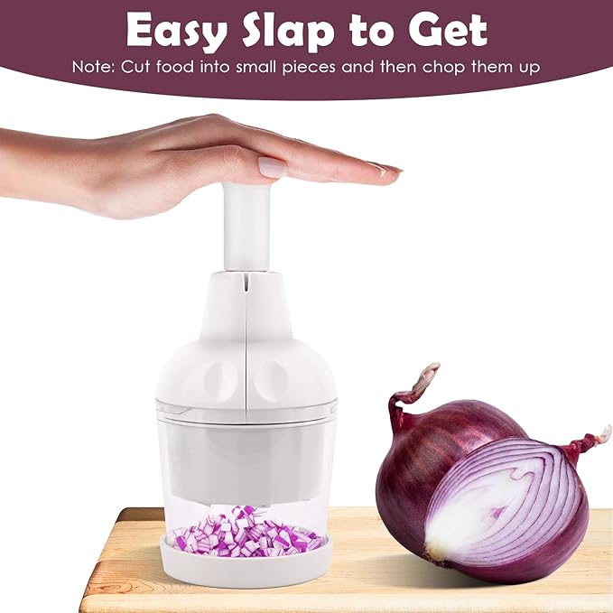Food Chopper Vegetable Cutter with Container Onion Veggie Garlic Nut Dicer Manual Hand, White