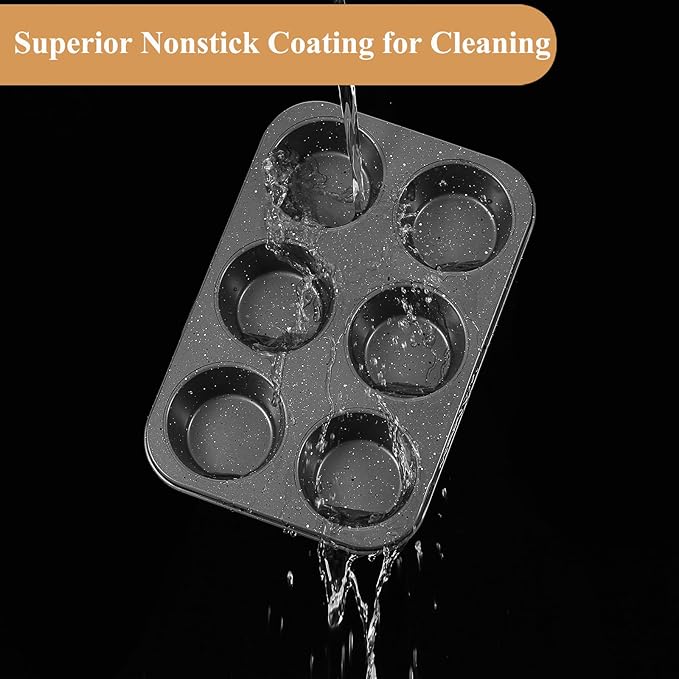 Jumbo Muffin Pan 2 Pack, Nonstick 6 Cup Muffin Tin, Extra Large Cupcake Pan for Baking, Giant Muffin & Cupcake Mold, Carbon Steel Muffin Tins, 3.3'' Cup Diameter