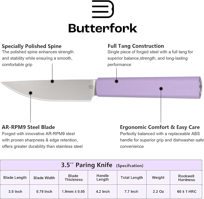 3.5 Inch Paring Knife, AR-RPM9 Steel Fruit Vegetable Knife with Ergonomic ABS Handle Oak Sheath, Ultra Sharp Kitchen Knife for Peeling Coring Cutting, Gift for Home Chefs