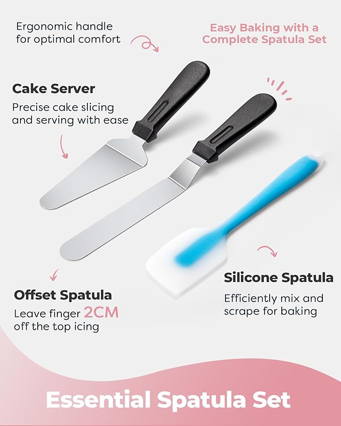 Kootek Aluminium Cake Turntable Set, Baking Tools with Revolving 12" Cake Stand for Decorating, 12.7" Offset Spatula, 3 Stainless Steel Frosting Icing Smoother, Cake Serve Cake Decorating Kit Supplies