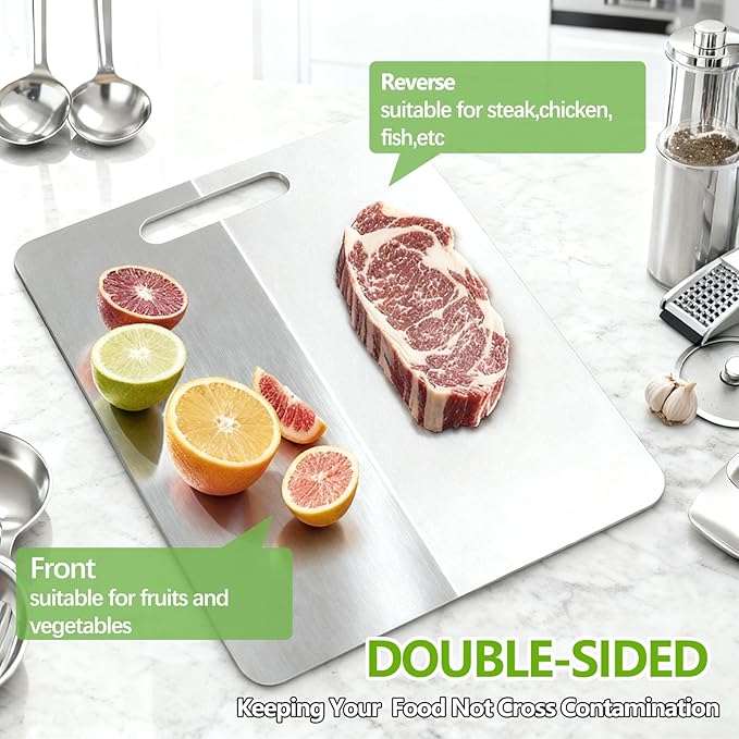 Tavano Titanium Cutting Board,100% Pure Titanium Cutting Boards for Kitchen,2026 New Non Toxic,Double-Sided Food Grade Chopping Board for Meat,Vegetable,Fruit,Outdoor Camping(L-1PC:15.35 * 11.02'')