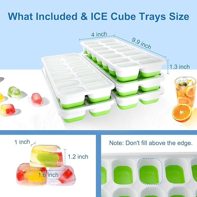 Ice Cube Tray, Ice Cube Trays for Freezer 5 Pack with Lids, Ice Tray Easy-Release, Ice Trays for Freezer Stackable, Silicone Ice Cube Tray for Drinks, Coffee - BPA-Free and Odor-Free