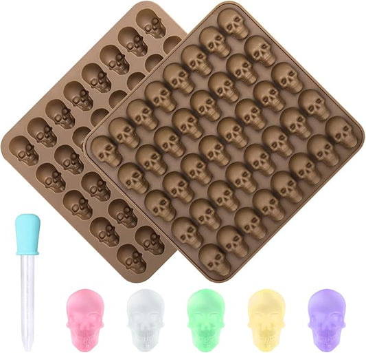 Silicone Gummy Molds, 2 Pack 40 Cavity Skull Candy Mold with 1 Dropper for Halloween Ice Cube, Chocalate, Candy, Jelly, Dog Treats