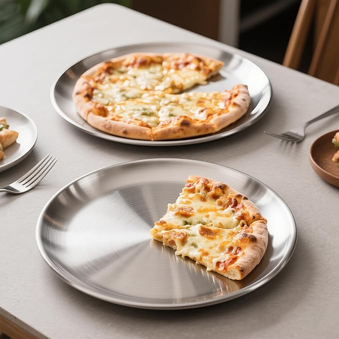 Pizza Pan 10 Inch Set of 2 for Oven, Non-Stick Stainless Steel Pizza Steel, Durable Non-Toxic Round Pizza Pans for Cookie Pizza Pie Cake, Dishwasher Safe & Easy Clean