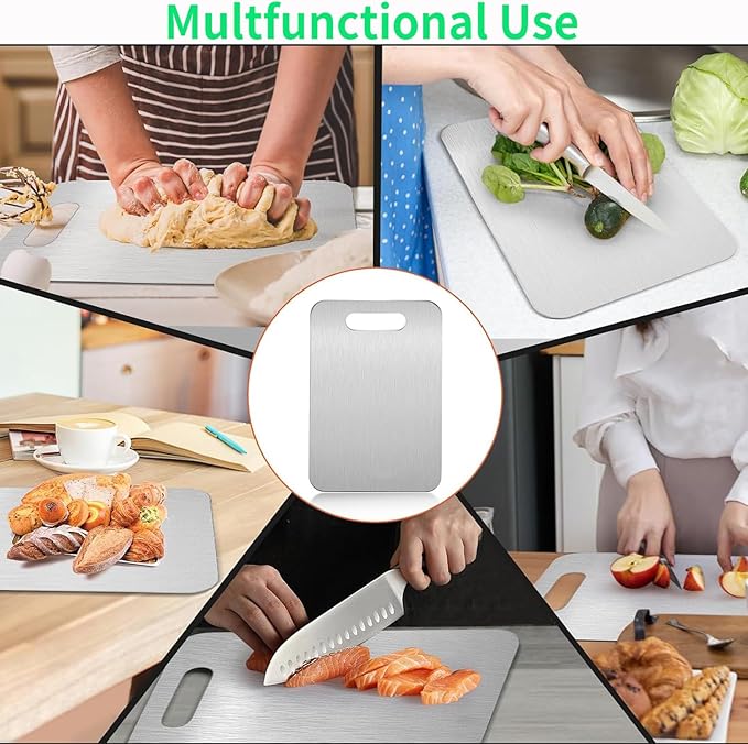 Titanium Cutting Board, New Upgrade Pure Titanium Cutting Boards for Kitchen, Double Sided Non Toxic Katuchef titanium Cutting Board, Hygiene Durable Dishwasher Safe Chopping Board (L:15.35IN*11.02IN)
