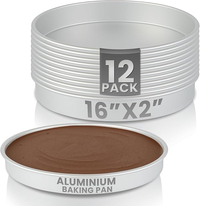 Restaurantware-Met Lux 16 x 2 Inch Straight-Sided Baking Tins, 12 Round Cake Pans - Oven-Ready, Freezable, Anodized Aluminum Round Baking Pans, Greaseproof, For Layer Birthday Cakes